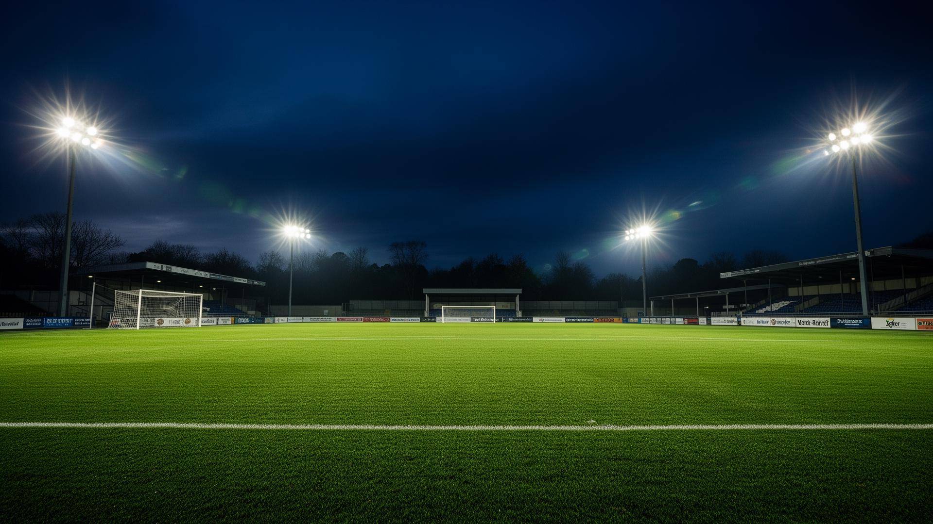 Floodlit stadium at night